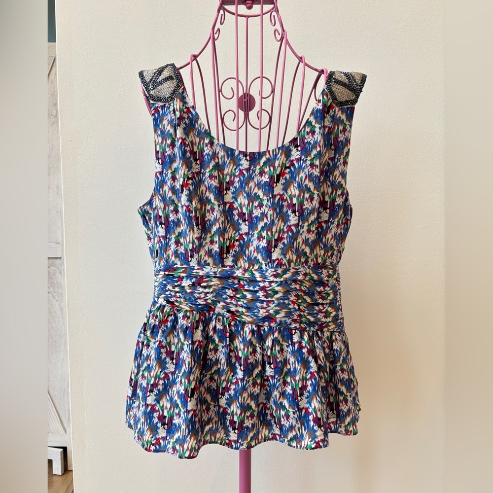 Edme & Esyllte Anthropologie Sleeveless Top Size 12 100% Silk Vittorio Beaded